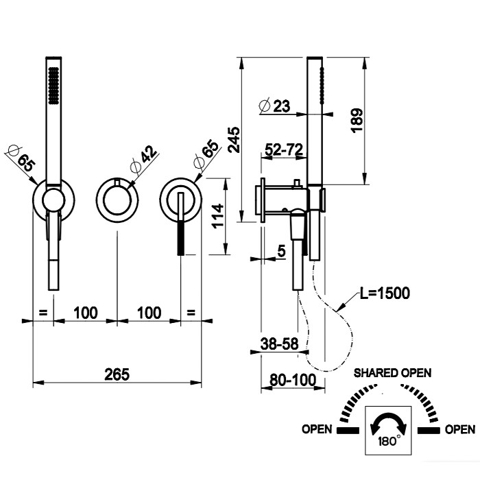 Gessi Встраиваемый однорычажный смеситель на 2 выхода с перекл., ручным душем с держателем и выводом воды, Ingranaggio, 63545#031 цвет: хром