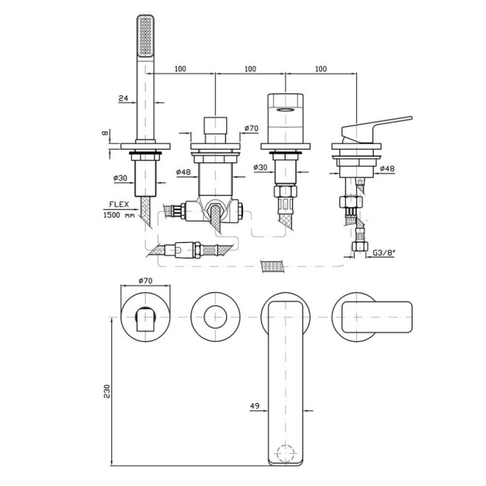 Zucchetti однорычажный смеситель на борт ванны на 4 отверстия, jingle, хром арт. zin450