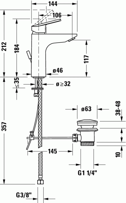 Duravit однорычажный смеситель для раковины м 184 мм, с донным клапаном, no.1, n11020001010 цвет: хром