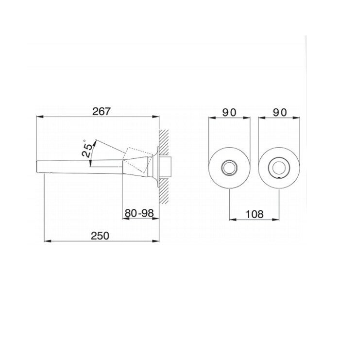 Cisal смеситель встраиваемый для раковины на 2 выхода, излив 250мм vi00551121 vita, цвет: хром