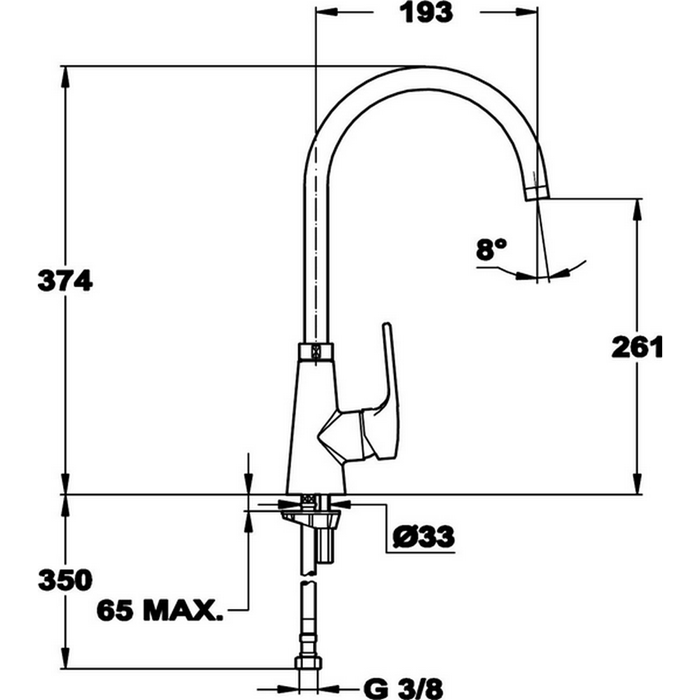 Cisal смеситель однорычажный на 1 отверстие для кухни, с поворотным изливом 193 мм lc00002021 kitchen, цвет: хром