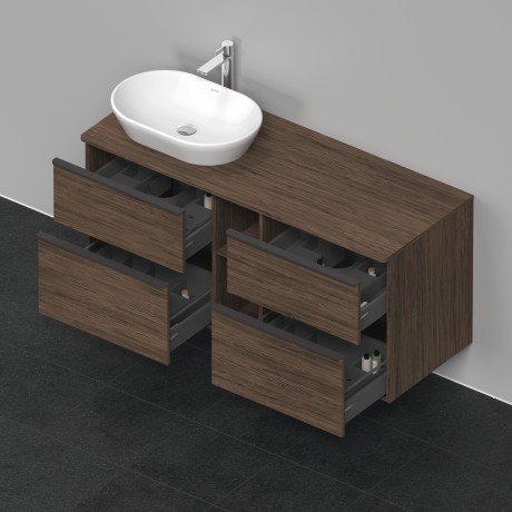 Duravit тумба подвесная 1400 x 550 мм, для раковины слева, с консолью, d-neo, de4970l2121 цвет: орех темный