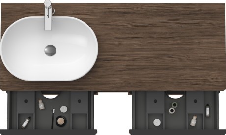 Duravit тумба подвесная 1400 x 550 мм, для раковины слева, с консолью, d-neo, de4970l2121 цвет: орех темный
