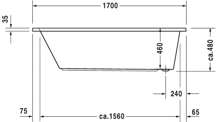 Duravit акриловая встраиваемая ванна 1700 х 700, daro, 700141000000000 цвет: белый