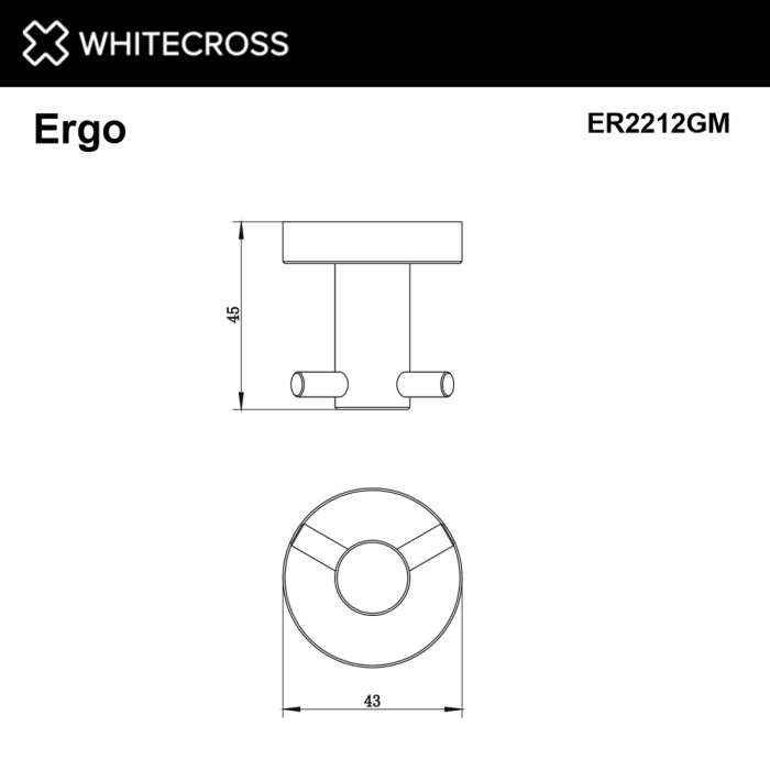 Крючок, для полотенец, двойной, Whitecross Ergo gunmetal, оружейная сталь арт. ER2212GM