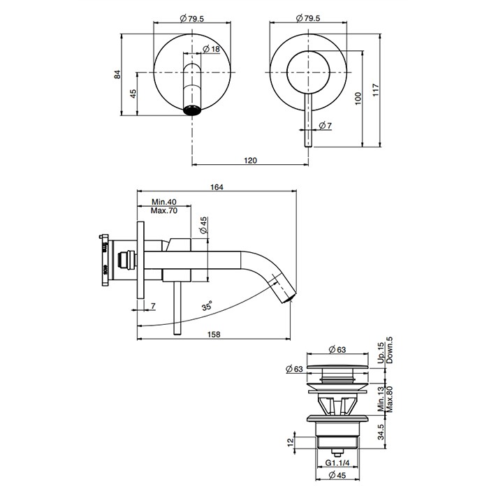 Fima Carlo Frattini cмеситель для раковины, встраиваемый, излив: 16см., spillo up, золото арт. f3051wx8or