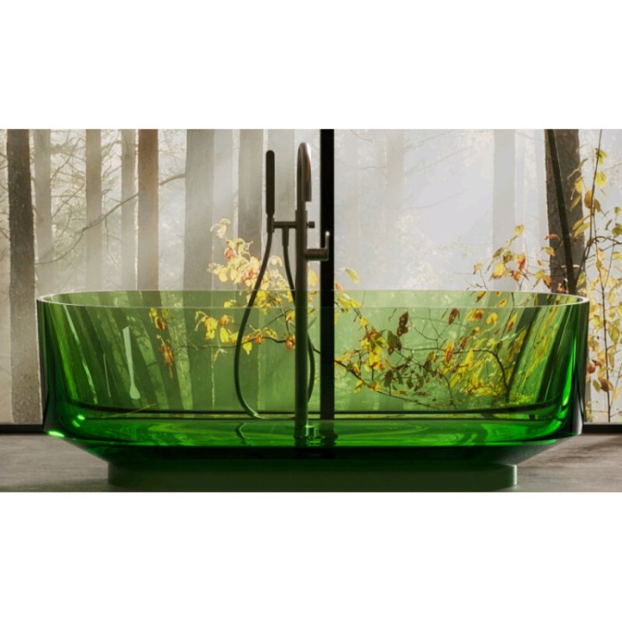 Ванна 170х72 см, отдельностоящая, Glasstek, прозрачная смола, Dea Design Shadow, зеленый арт. DD8675 1700 R3