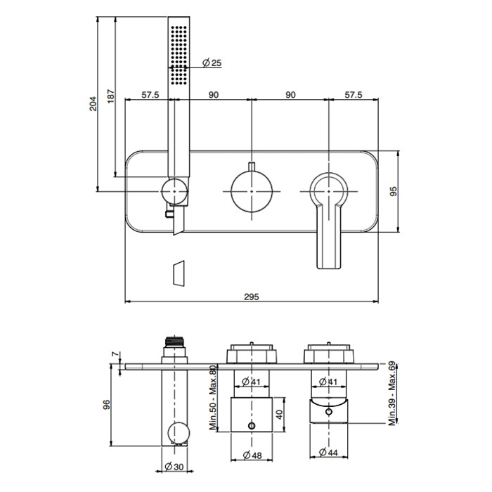 Fima Carlo Frattini смеситель для душа, встраиваемый, на 2 источника с ручным душем, mast, золото арт. f3149wx2or