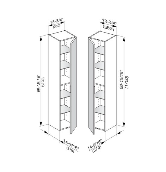 Keuco шкаф - пенал высокий подвесной петли справа, 4 стеклянные полки, edition 11, черный арт. 31330 570002