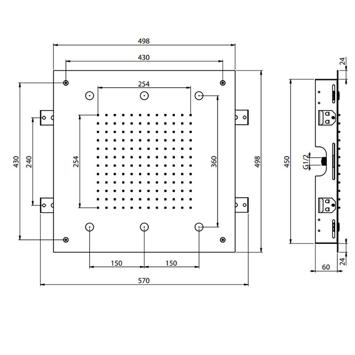 Fima Carlo Frattini верхний душ harmonia 500x500 мм., встраиваемый в потолок, 2 режима: дождь, 6 форсунок мелкого распыления воды wellness, хром арт. f2901cr