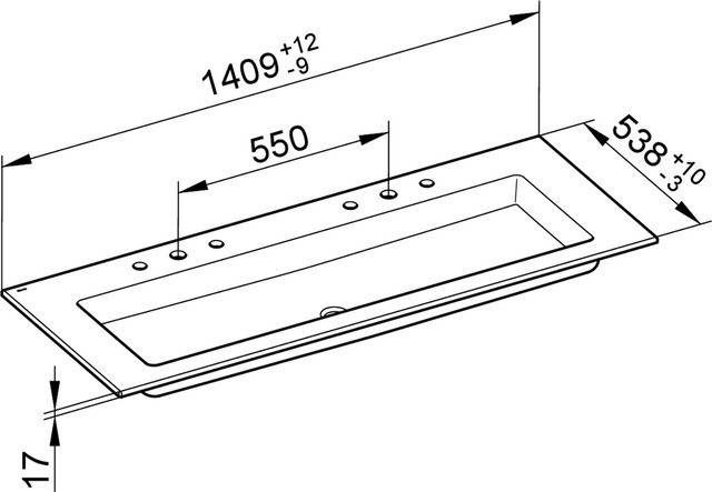 Keuco раковина подвесная двойная с 3 отверстиями под смеситель, без перелива, royal 60, белый арт. 32160 311406