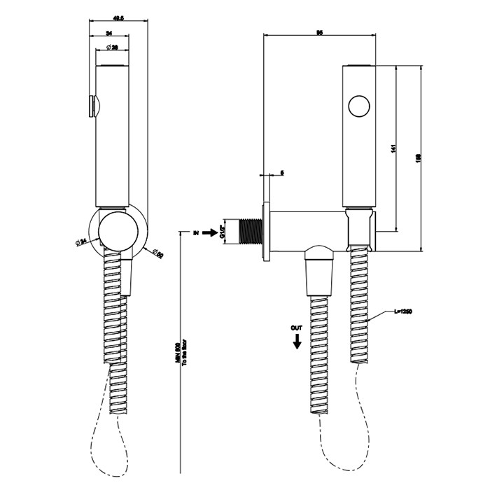 Gessi Гигиенический душ, с держателем, подводом воды и шлангом 125см., Cono, 45123#299 цвет: black xl