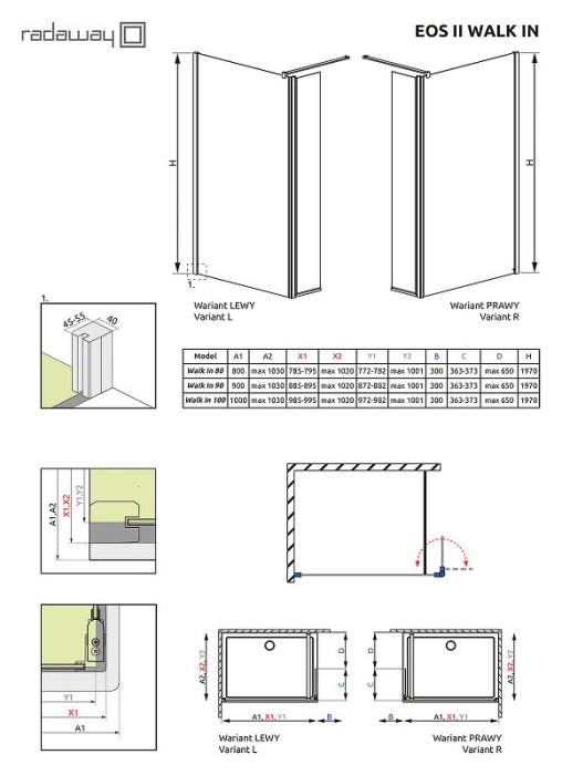 Radaway душевая перегородка 80 профиль хром стекло прозрачное, Eos II - 3799500-01L