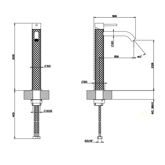 Gessi Смеситель для раковины высокий, без донного клапана, Intreccio, 54106#239 цвет: шлифованная сталь