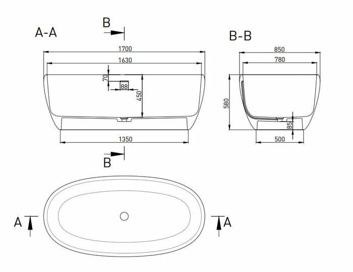 Salini ванна отдельностоящая 170x85, luce, 100121mrh цвет: матовый белый
