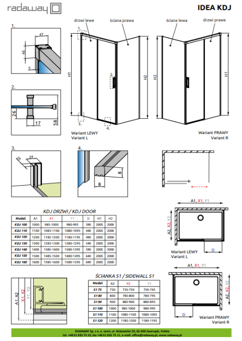 Radaway душевой уголок 1300х100 kdj, Idea Black - 387043-54-01L
