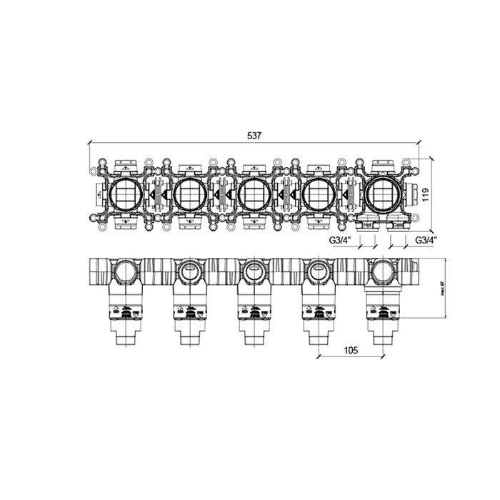 Встраиваемая часть термостатического смесителя на 4 потребителя, горизонтальный модуль, Almar Modular,арт. E176914