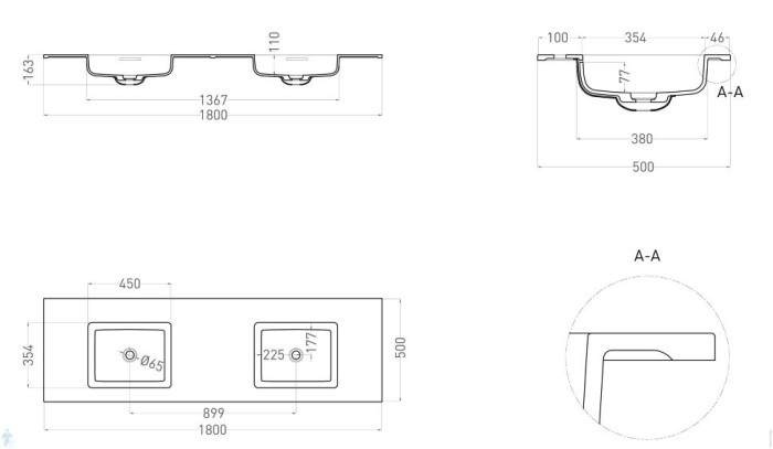 Salini раковина столешница 180x50, onda, 1402202mrf цвет: матовый белый