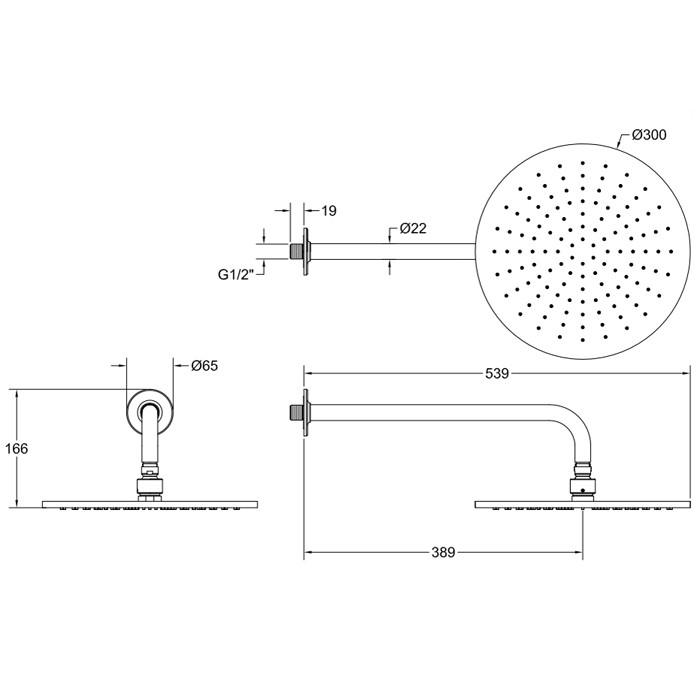 Gessi Душевая головка настенная, шарнирная на 1/2”, d300мм, Inciso, 58248#149 цвет: finox