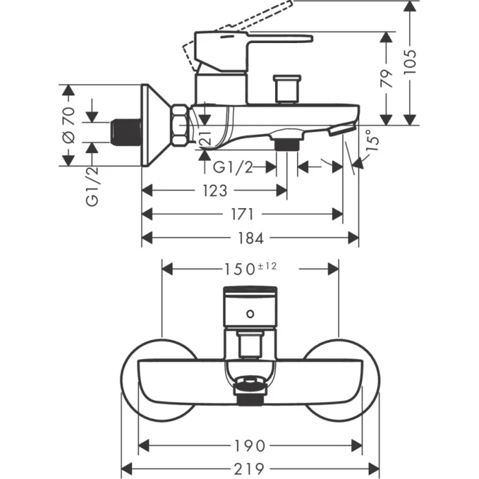 Hansgrohe смеситель для ванны, Vernis S, хром арт. SET/71470000/26275000