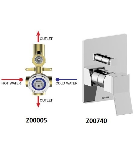 Bossini внешняя часть настенного однорычажного встраиваемого смесителя на 2 выхода цвет, aki, никель арт. z00740.094