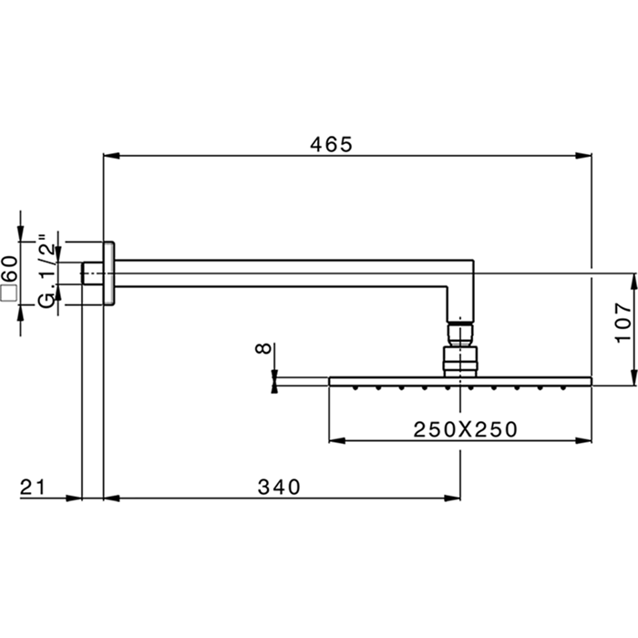 Cisal верхний душ 250х250 мм с настенным держателем l340 мм ds01366040 shower, цвет: черный