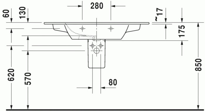Duravit раковина без отверстий под смеситель, с переливом, me by starck, 2336100060 цвет: белый
