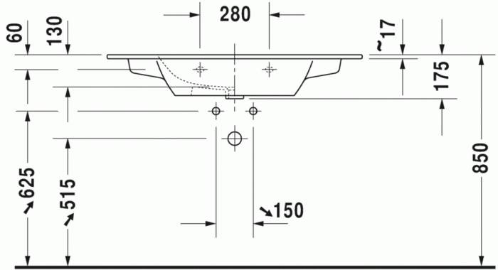 Duravit раковина без отверстий под смеситель, с переливом, me by starck, 2336100060 цвет: белый
