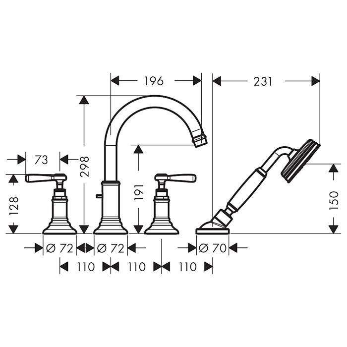 AXOR смеситель на край ванны, Montreux, золото арт. 16550990