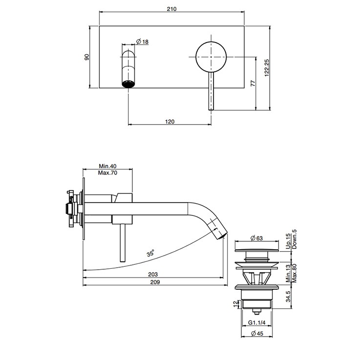 Fima Carlo Frattini cмеситель для раковины, встраиваемый, излив: 20см., spillo up, золото арт. f3051wlx5or