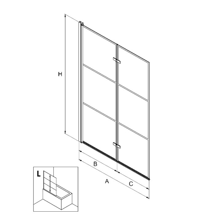 Шторка для ванны 100 см l, New trendy Superia black, черный арт. P-0054
