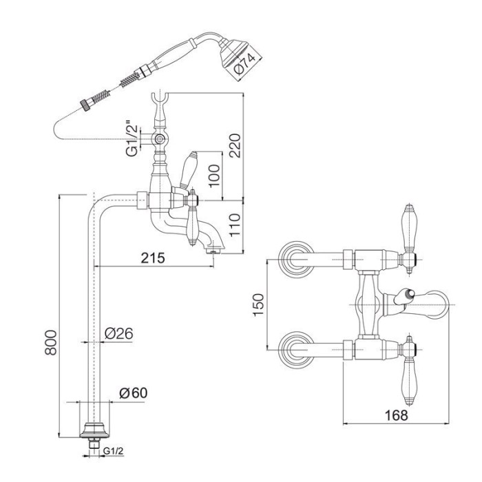 Fima Carlo Frattini смеситель напольный для ванны с душевым комплектом, herend, хром арт. f5404/4cr f2302