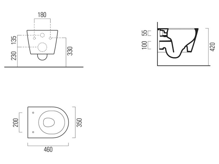 GSI Подвесной унитаз 35х46 см, swirlflush, без крепежа в комплекте, безободковый, без сиденья, Kube-x - 941811