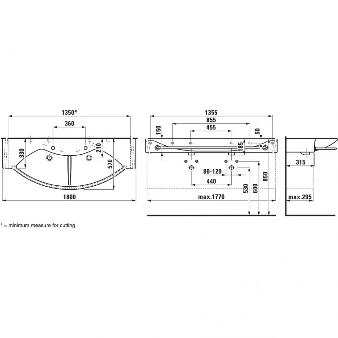 LAUFEN раковина двойная с полотенцедержателем 180 см, PALACE - 8.1261.6.000.000.1