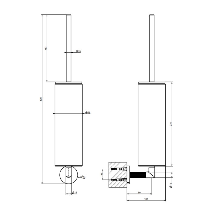 Gessi Туалетный ёршик, подвесной, Ingranaggio, 63820#707 цвет: black metal brushed pvd