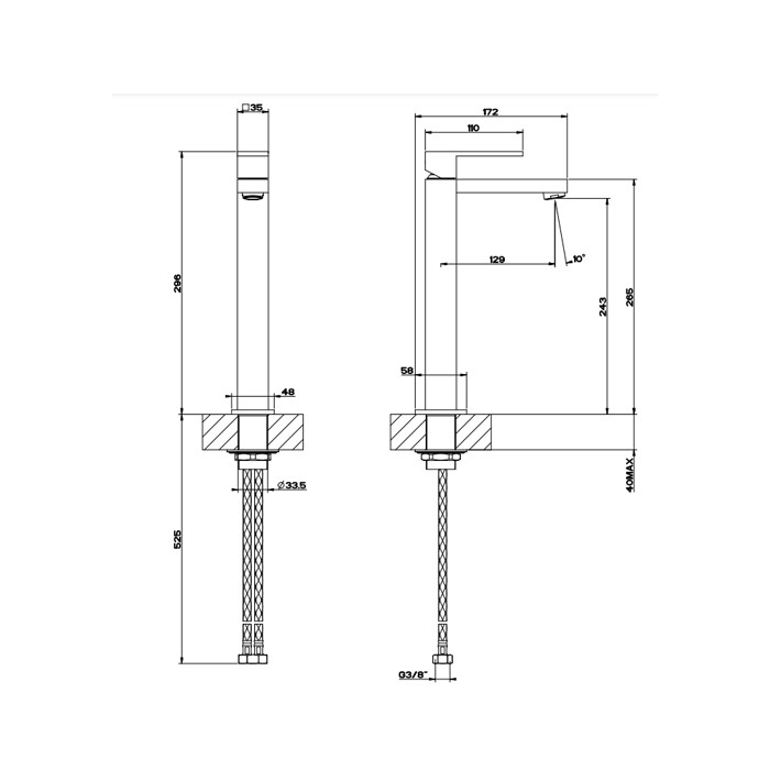 Gessi Смеситель для раковины с высоким изливом 128мм, Rettangolo, 11922#299 цвет: black xl