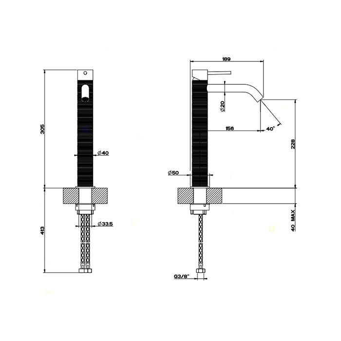 Gessi Смеситель для раковины высокий, без донного клапана, Trame, 54306#239 цвет: шлифованная сталь