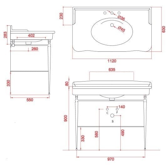 ArtCeram консоль под раковину, hea017 72 hermitage цвет: бронза