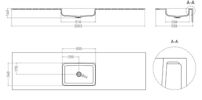 Salini раковина столешница 200x55, onda, 1402203m цвет: матовый белый