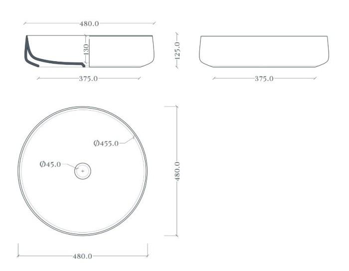 Раковина накладная d48 см, белый матовый/покрытие Saniglaze, Art Ceram Cognac арт. COL002 05 34