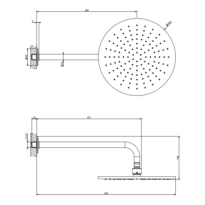 Gessi Верхний душ 30см, с защитой от налёта, Inciso, 58248#246 цвет: золото