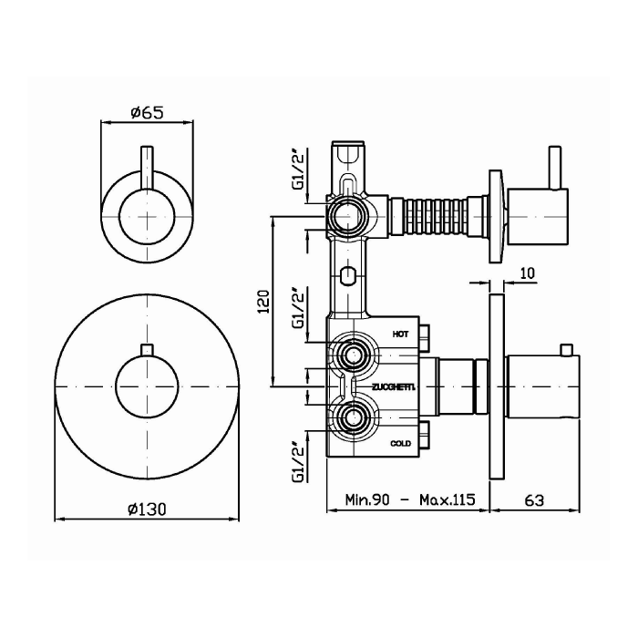 Zucchetti смеситель для душа, встраиваемый, термостатический, запорным клапаном, closer, черный матовый арт. zcl659.n6