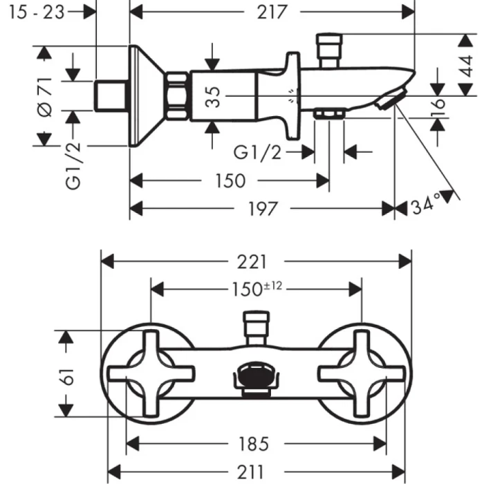 Hansgrohe смеситель для ванны, Logis Classic, хром арт. SET/71240000/26275000