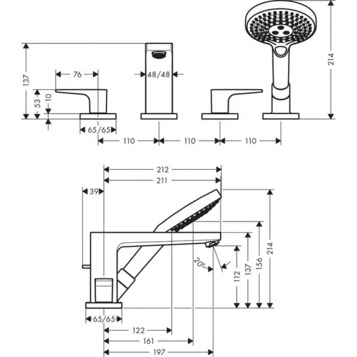 Hansgrohe смеситель на борт ванны, Metropol, хром арт. 32552000