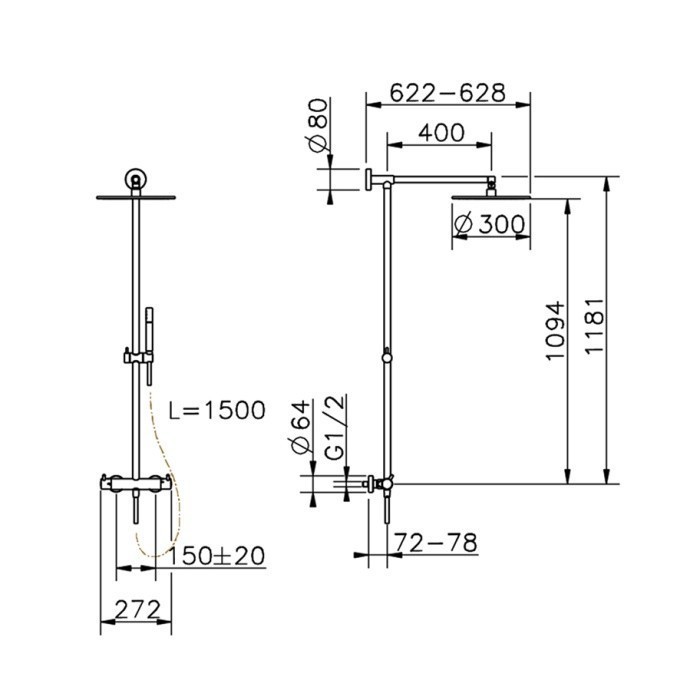 Cisal душевая система с термостатическим смесителем lnc7801n2f less new cisal, цвет: никель шлифованный