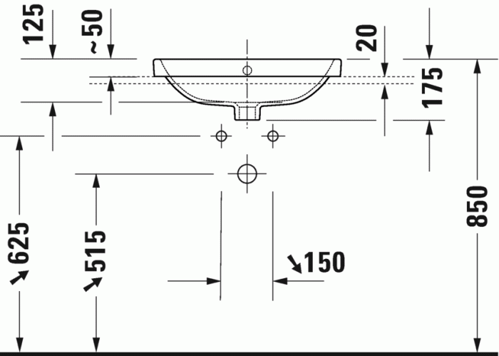 Duravit раковина встраиваемая сверху 435 мм х 545 мм, с переливом, с отверстием под смеситель, no.1, 03555500272 цвет: белый