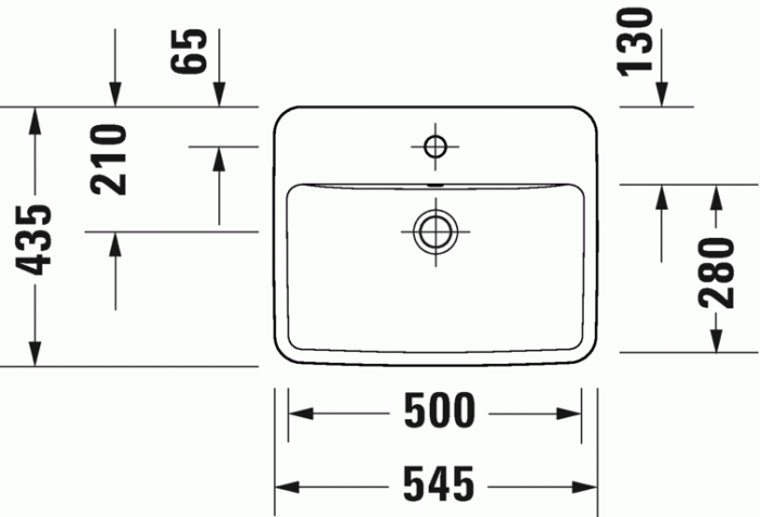 Duravit раковина встраиваемая сверху 435 мм х 545 мм, с переливом, с отверстием под смеситель, no.1, 03555500272 цвет: белый