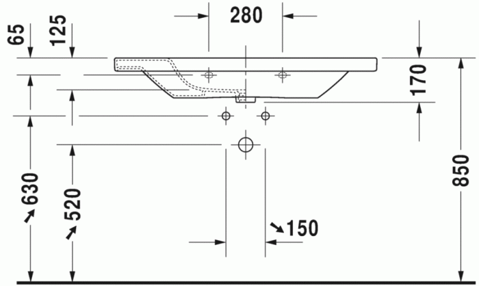 Duravit раковина встраиваемая сверху с отверстием под смеситель, с переливом, durastyle, 23201000001 цвет: белый