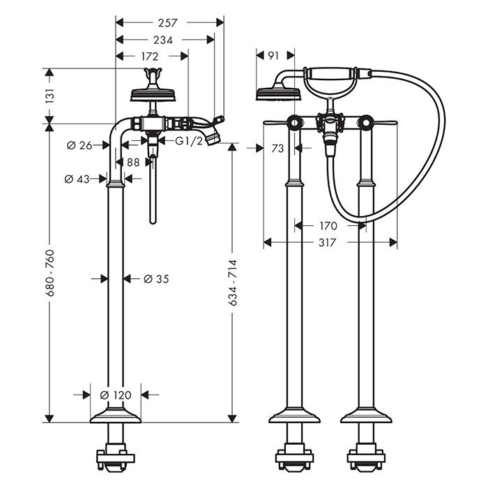 AXOR напольный смеситель для ванны, Montreux, бронза арт. 16553140