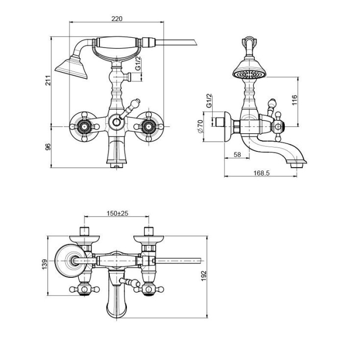 Fima Carlo Frattini смеситель для ванны с душевым комплектом, elizabeth, хром арт. f5084cr